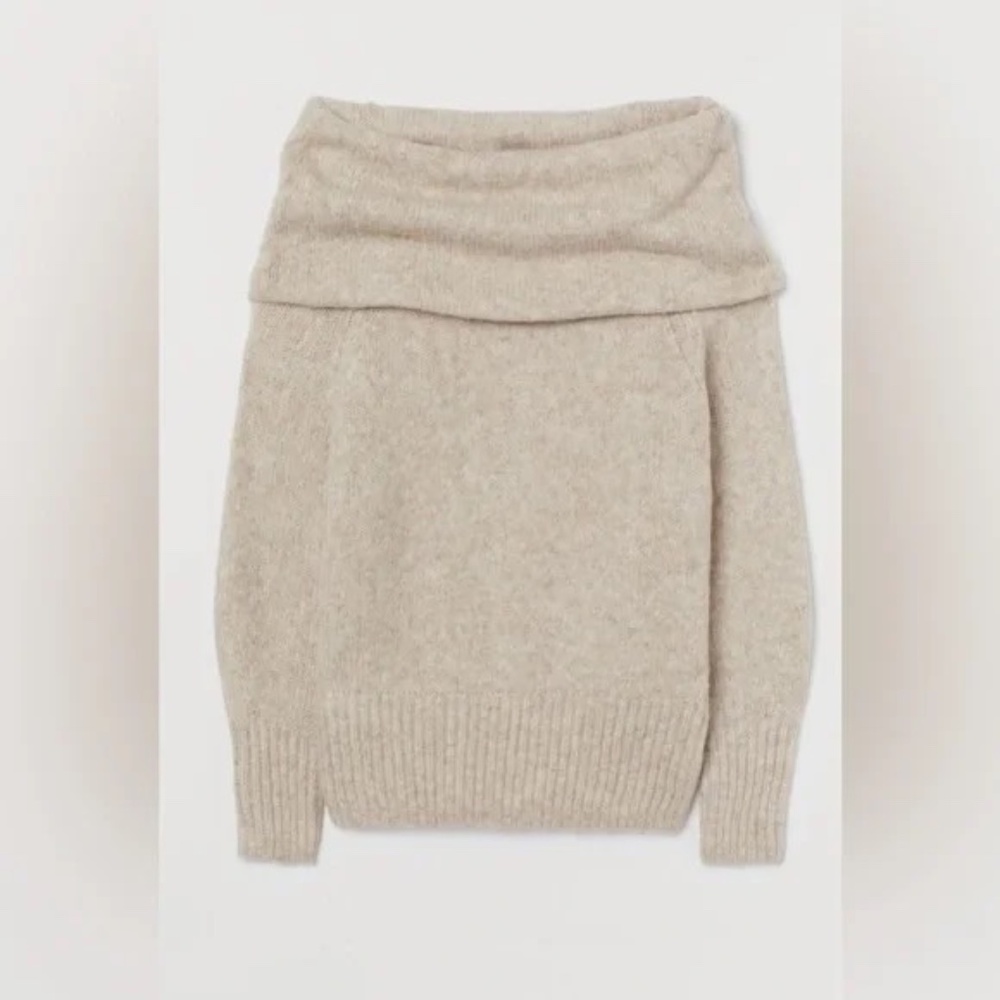 H&M Off-The-Shoulder Sweater in Beige Melange